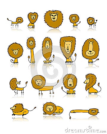 Funny lions set, sketch for your design Vector Illustration