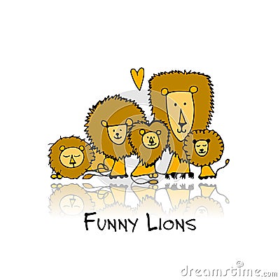 Funny lions, sketch for your design Vector Illustration