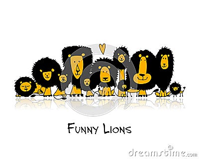 Funny lions, sketch for your design Vector Illustration