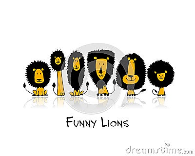 Funny lions, sketch for your design Vector Illustration