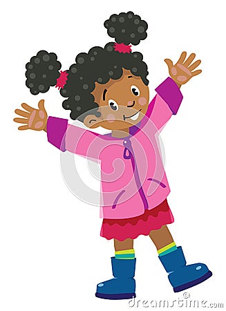 Funny little african girl waving by hand Vector Illustration