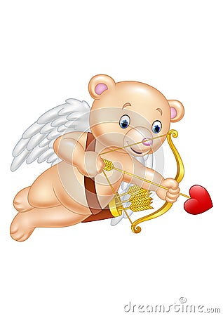 Funny little bear cupid aiming at someone Vector Illustration