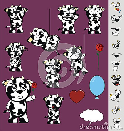 Funny little chubby cow cartoon expressions set Vector Illustration