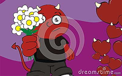 Flowers chubby demon kid cartoon expression background Vector Illustration