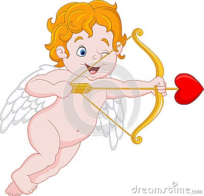 Funny little cupid aiming at someone Vector Illustration