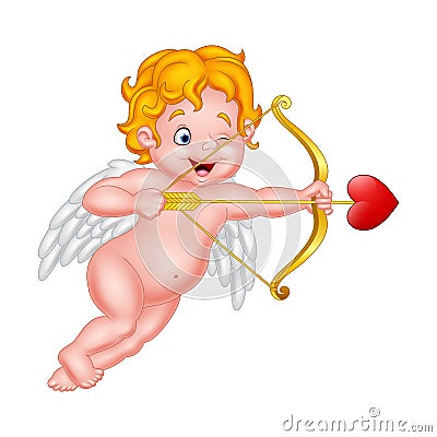 Funny little cupid aiming at someone Vector Illustration