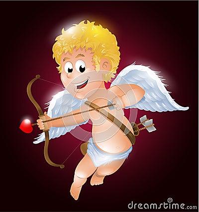 Funny little cupid aiming at someone. Illustration of a Valentine`s Day Vector Illustration