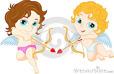 Funny little cupid aiming at someone Vector Illustration