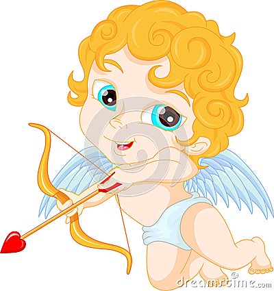 Funny little cupid boy aiming at someone Vector Illustration