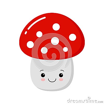 Funny little cute mushroom. A amanita, grebe. Cartoon vector illustration Vector Illustration
