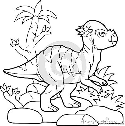 Funny little dinosaur walking Vector Illustration