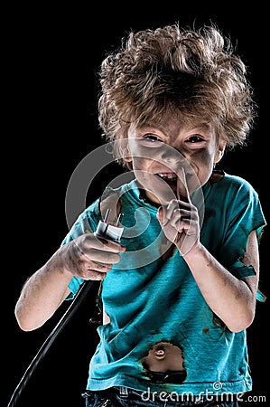 Funny little electrician Stock Photo