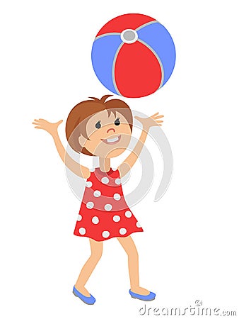 Funny little girl with ball Vector Illustration