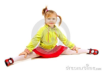 Funny little girl sitting on twine Stock Photo