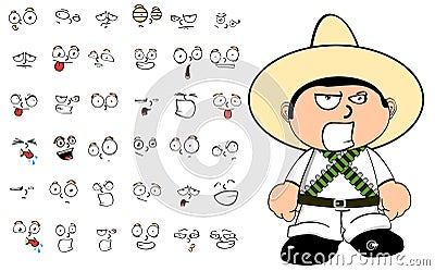 Angry little mexican kid cartoon expressions set collection Vector Illustration