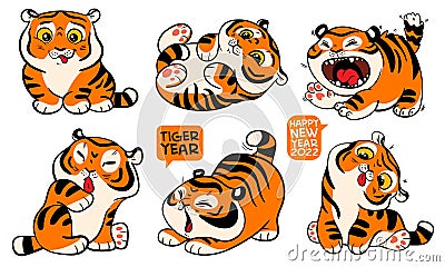 Funny little tiger cubs. Symbol of the Chinese New Year Vector Illustration