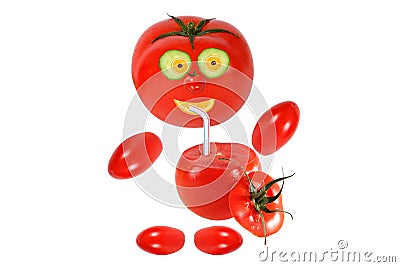 Funny little tomato drink tomato juice Stock Photo