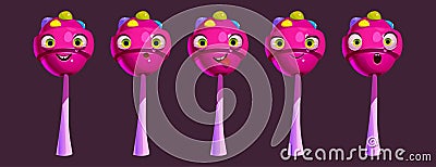 Funny lollipop character face emoji, pink candy Vector Illustration