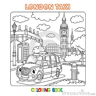 Funny London cab taxi. Coloring book for kids Vector Illustration