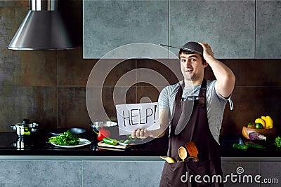 Loser bachelor on modern kitchen concept Stock Photo