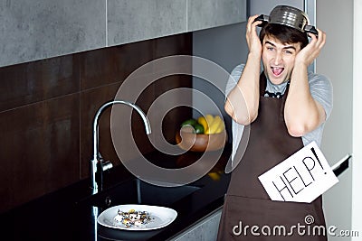 Loser bachelor on modern kitchen concept Stock Photo