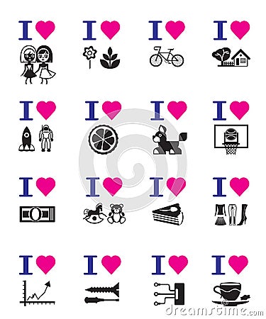 Funny love icon set Vector Illustration