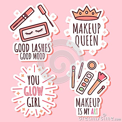 Isolated stickers make-up illustration with phrases Vector Illustration