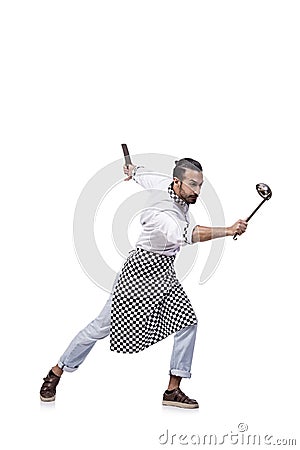 The funny male cook isolated on the white background Stock Photo