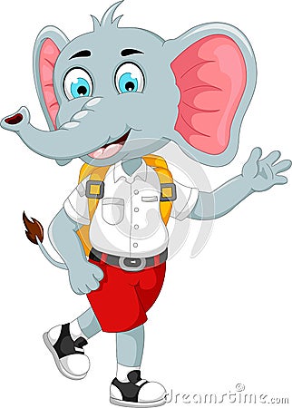 Funny male elephant cartoon go to school Stock Photo