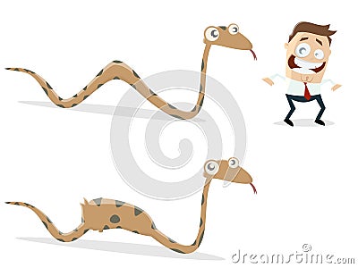 Funny man is being eaten by hungry snake Vector Illustration