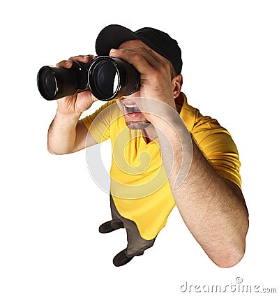 Funny man with binoculars Stock Photo