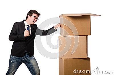 Funny man with boxes Stock Photo