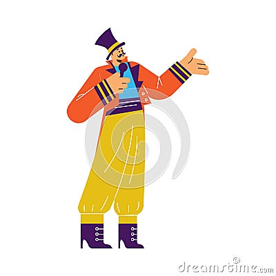 Funny man in costume performing at circus, flat vector illustration isolated on white background. Vector Illustration