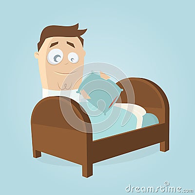 Funny man making the bed Vector Illustration