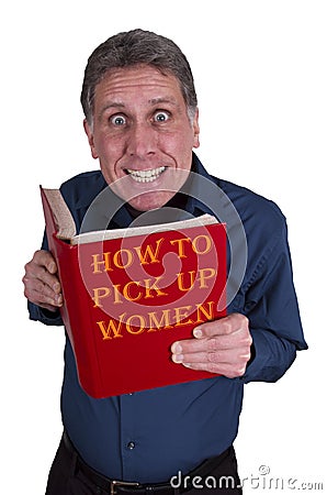 Funny Man Read Book, Dating, Looking for a Date Stock Photo