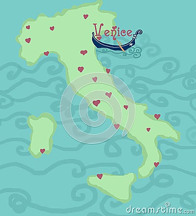 Funny map of Italy. Venice Cartoon Illustration