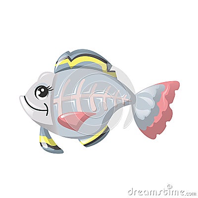Funny marine inhabitant of deep water. Fish x-ray, cute animals. Vector Illustration