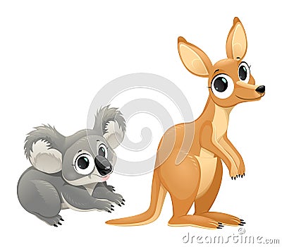 Funny marsupials, koala and kangaroo Vector Illustration