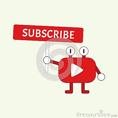 Funny Mascot Youtube Channel Subscribe Button Vector Illustration