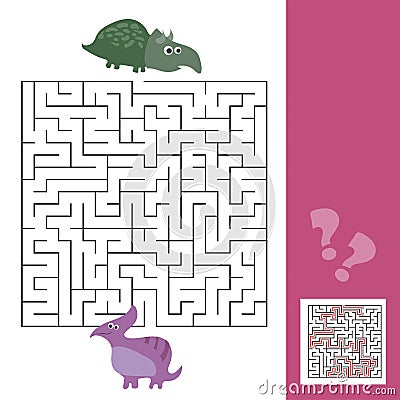 Funny maze for children. Help the dino to find friend. Kids games with answer Vector Illustration