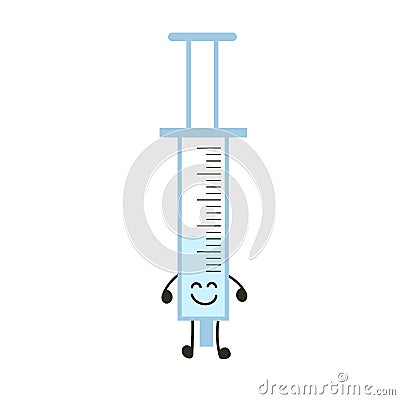 Funny medicine syringe character happiness. Humor medical emoticons syringe cheerful. Cartoon work emoji character health care Vector Illustration