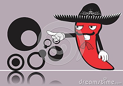 Funny mexican chilli mariachi pictogram cartoon background Vector Illustration