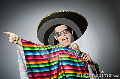 The funny mexican singing in karaoke Stock Photo