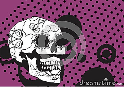 Funny mexican skull mariachi pictogram cartoon background Vector Illustration