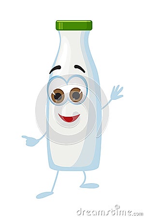 Funny Milk Bottle with eyes on white background, funny products series Vector Illustration