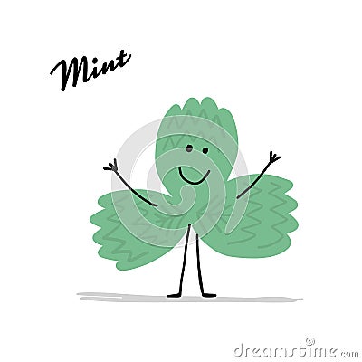 Funny mint leaf, character for your design Vector Illustration