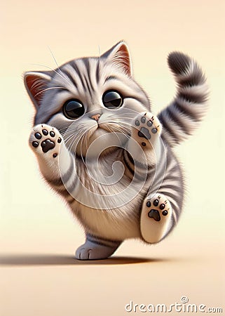 Funny mischievous cartoon striped kitten Stock Photo