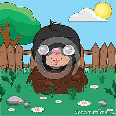 Funny mole in a garden taunting the viewer Vector Illustration