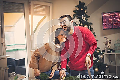 Funny moment in kitchen Stock Photo