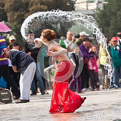 Funny moment in performance of Water Festival, Beijing Editorial Stock Photo